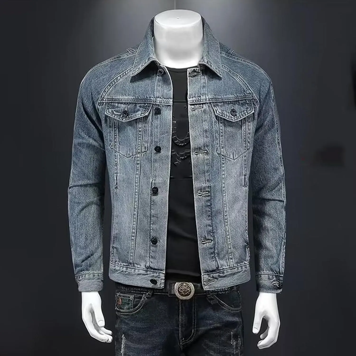 Mens Jackets Turtle Neck Denim Jackets Outerwear for Man Long Sleeve Work Western Winter Fall Jackets 2025