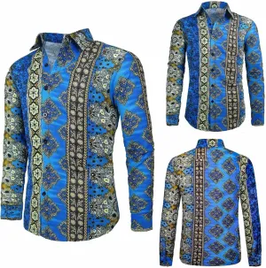 Men's Linen Shirt Long Sleeve Printed Ethnic Style Fashion Cotton Blouses 2025 Aztec Casual Loose Button Down Tops