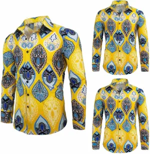 Men's Linen Shirt Long Sleeve Printed Ethnic Style Fashion Cotton Blouses 2025 Aztec Casual Loose Button Down Tops