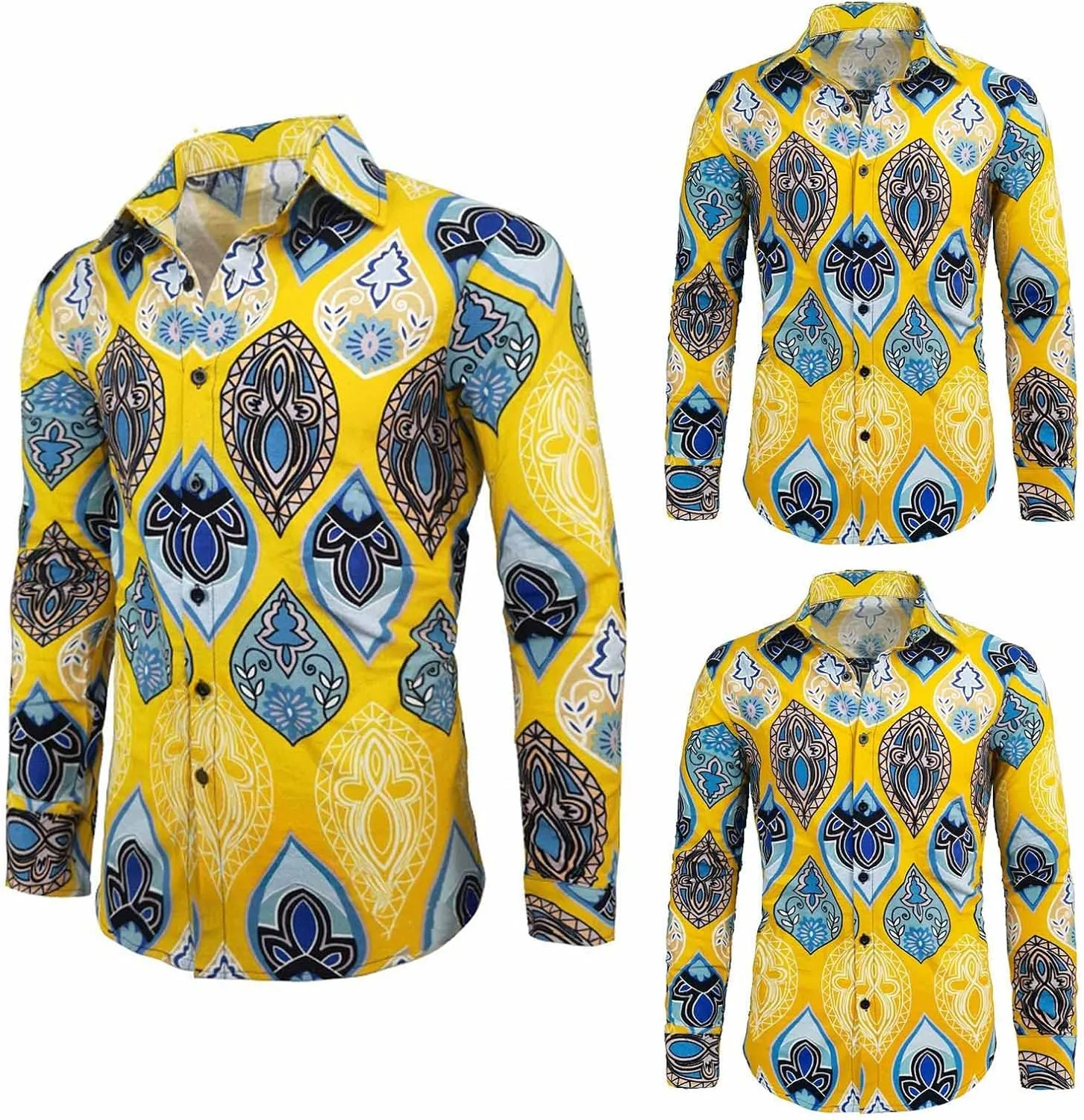 Men's Linen Shirt Long Sleeve Printed Ethnic Style Fashion Cotton Blouses 2025 Aztec Casual Loose Button Down Tops