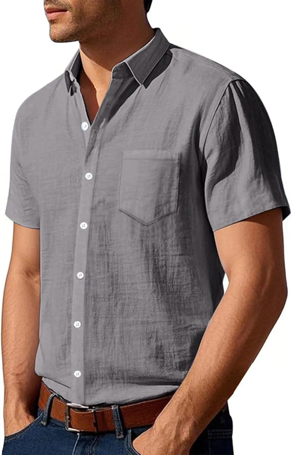 Men's Linen Shirts Short Sleeve Button Down Shirts Casual Summer Beach Linen Shirt Holiday Wedding Hawaiian Shirt