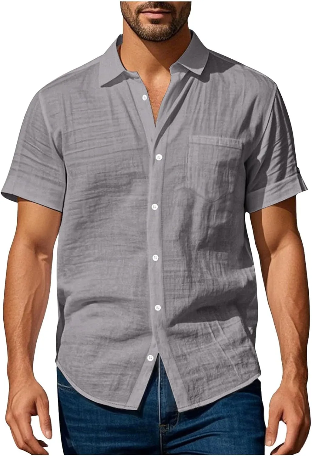 Men's Linen Shirts Short Sleeve Button Down Shirts Casual Summer Beach Linen Shirt Holiday Wedding Hawaiian Shirt