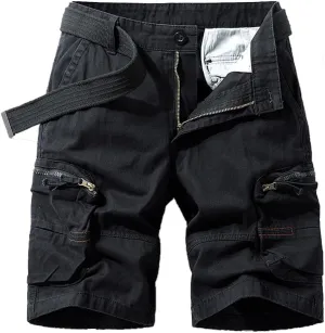 Men's Regular Fit Military Cargo Shorts - Summer Cotton Casual Shorts with Zipper Pockets