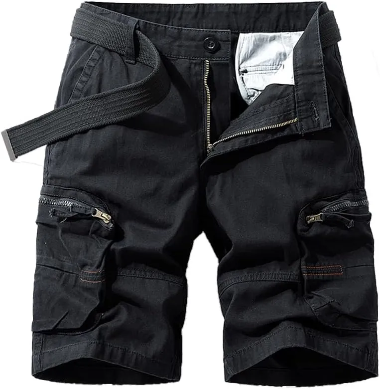 Men's Regular Fit Military Cargo Shorts - Summer Cotton Casual Shorts with Zipper Pockets