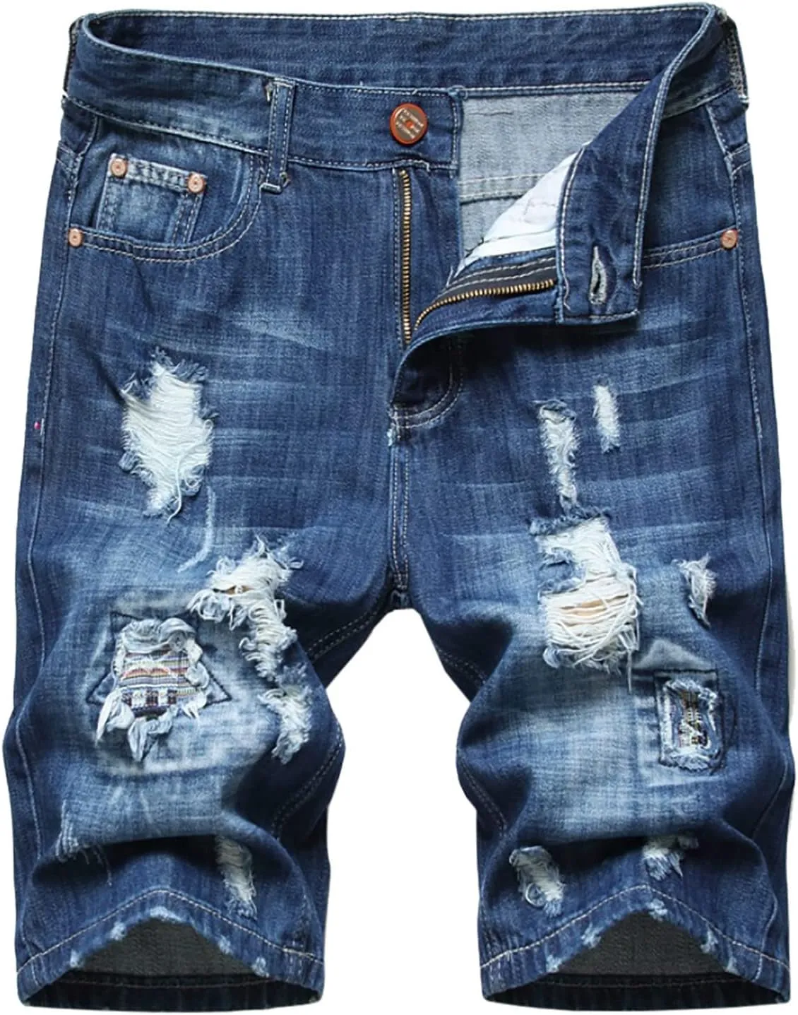Men's Shorts 7 Inch Inseam Classic Fit Com t Flex Ripped Jean Shorts Fashion Buckle Zipper Utility Denim Shorts