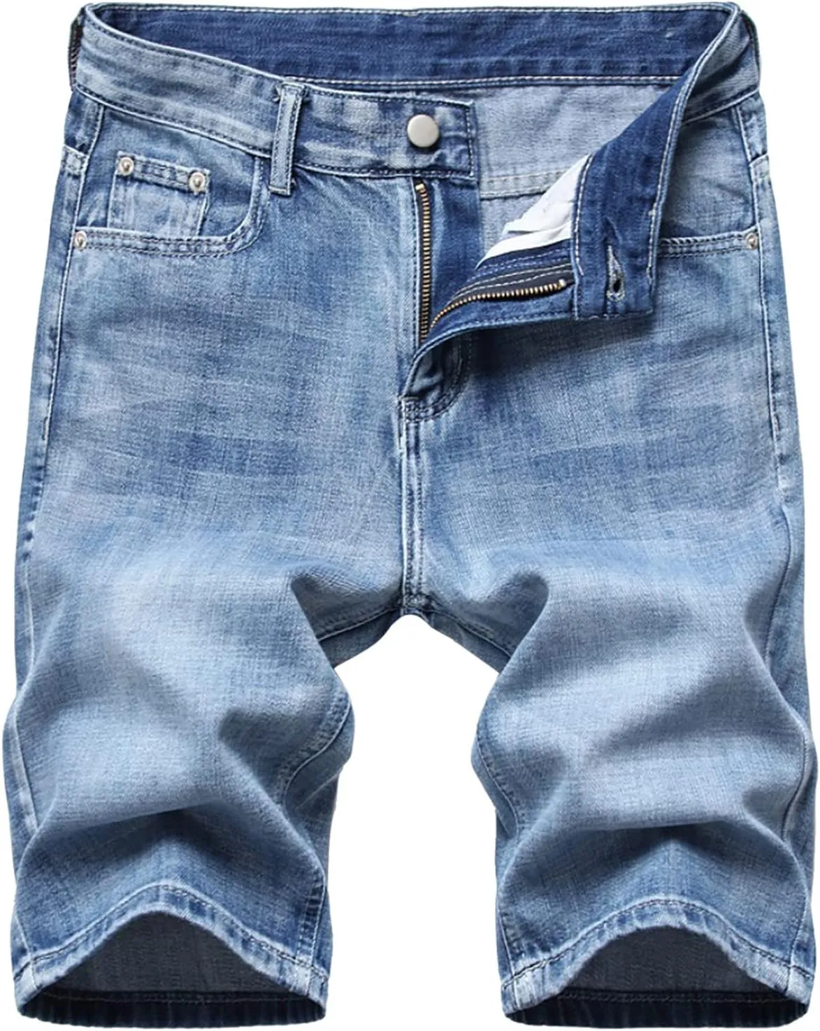 Men's Shorts 7 Inch Inseam Classic Fit Com t Flex Ripped Jean Shorts Fashion Buckle Zipper Utility Denim Shorts