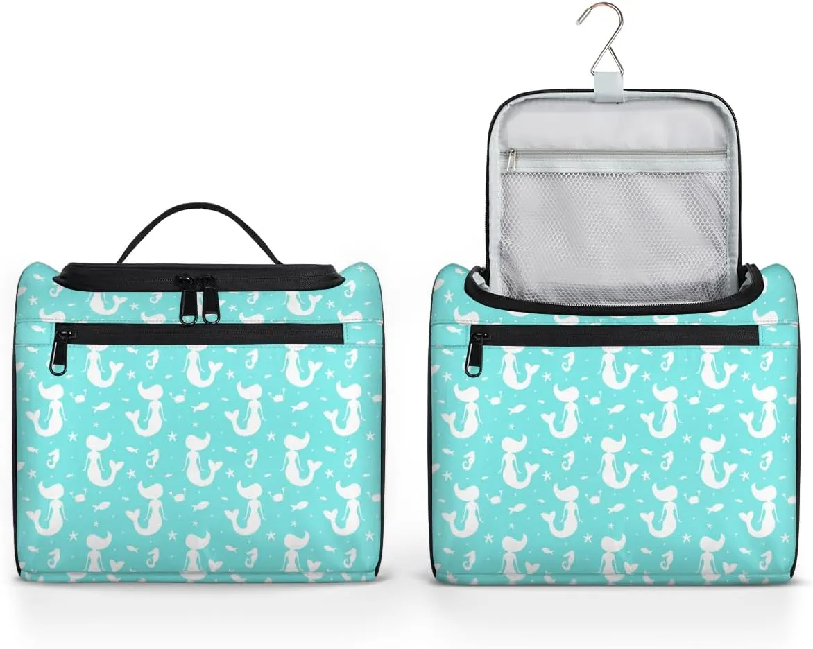 Mermaid Fish Large Travel Toiletry Bag for Women, Travel Organizer for Toiletries, Waterproof Makeup Cosmetic Bag with Handle