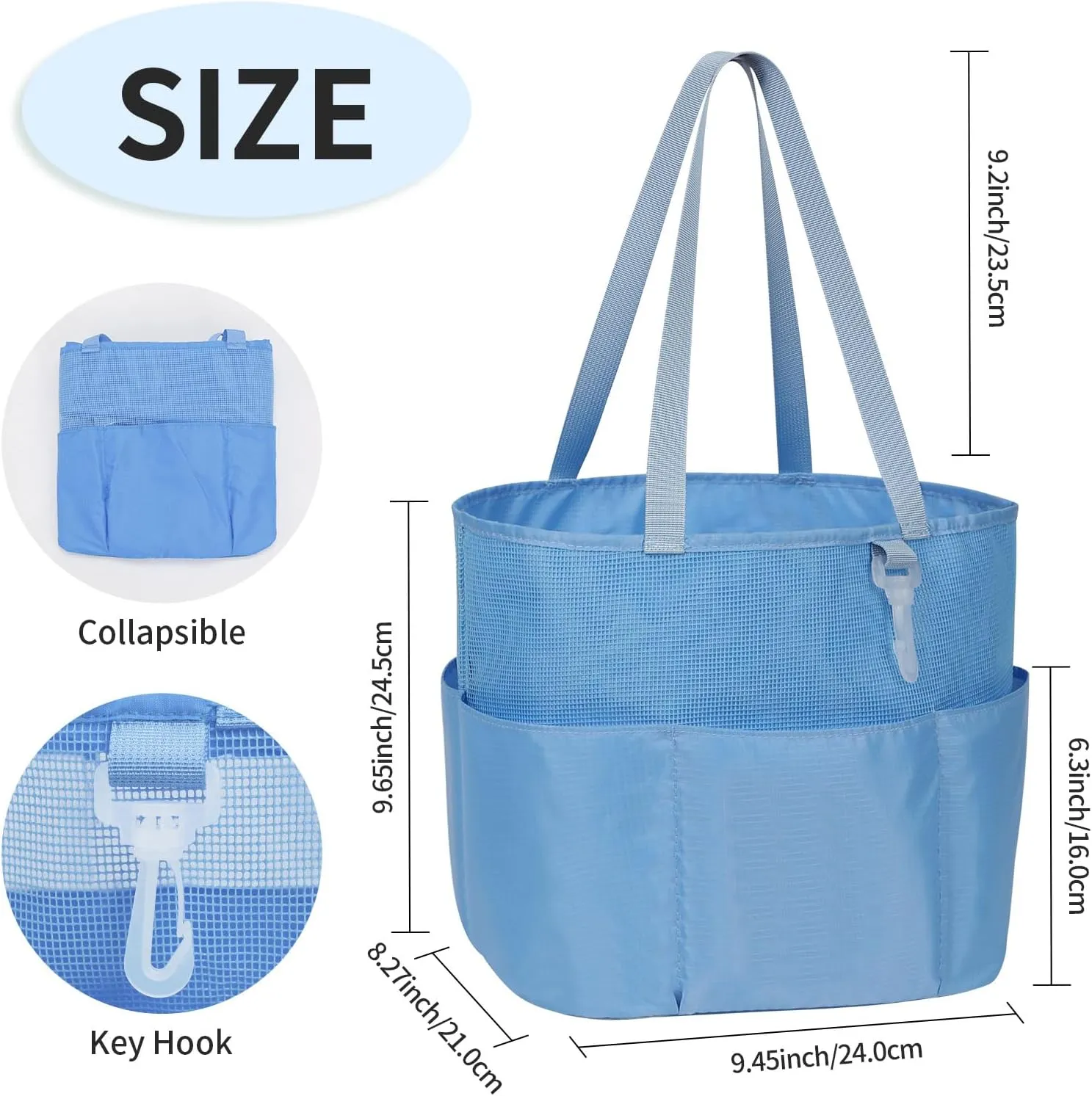 Mesh Shower Caddy Portable, Travel Toiletry Bag for Women Men, Large Capacity Shower Bag Quick Dry Bathroom Bag for Dorm, Gym, Bathroom, Camping, Beach, Swimming, Traveling, Blue
