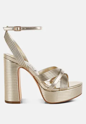 Metallic Ankle Strap Heel Sandals By RUW
