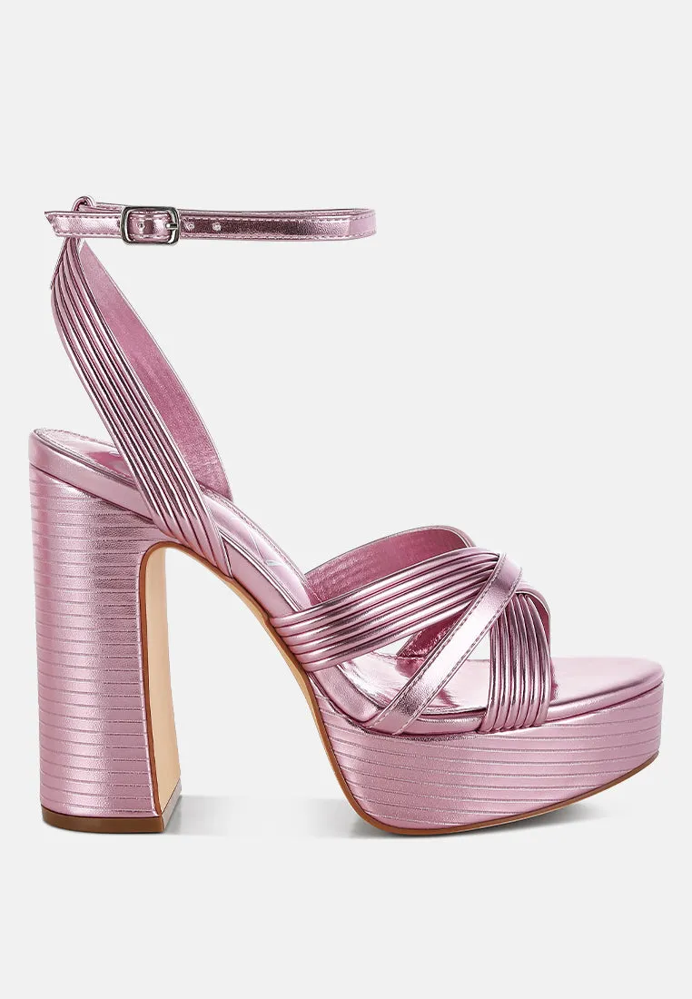 Metallic Ankle Strap Heel Sandals By RUW
