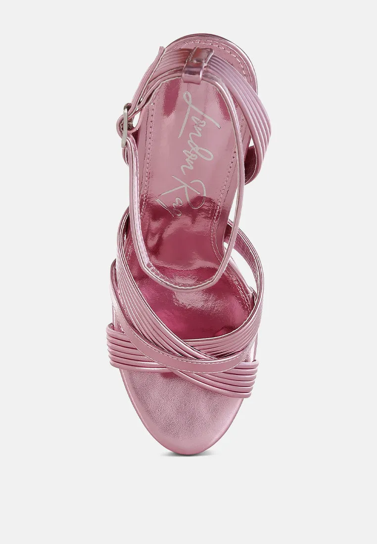 Metallic Ankle Strap Heel Sandals By RUW