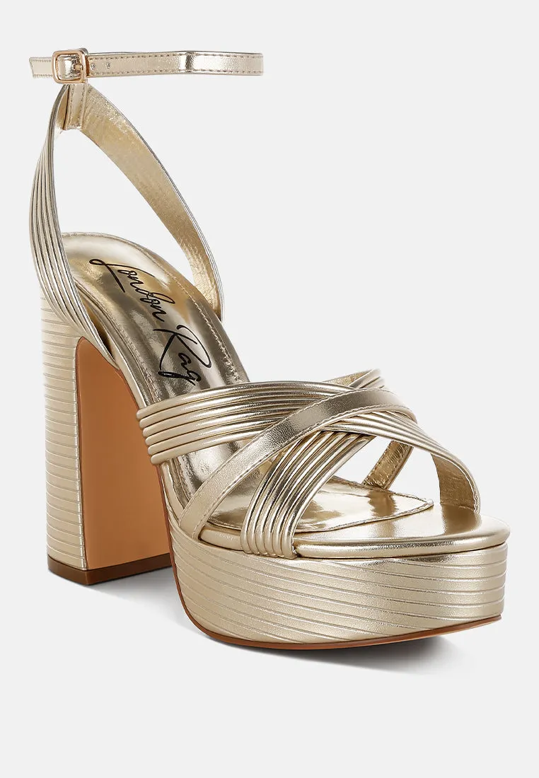 Metallic Ankle Strap Heel Sandals By RUW