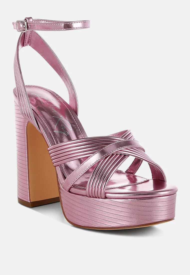 Metallic Ankle Strap Heel Sandals By RUW