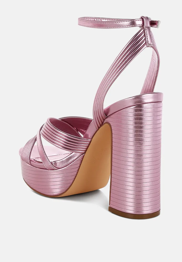 Metallic Ankle Strap Heel Sandals By RUW