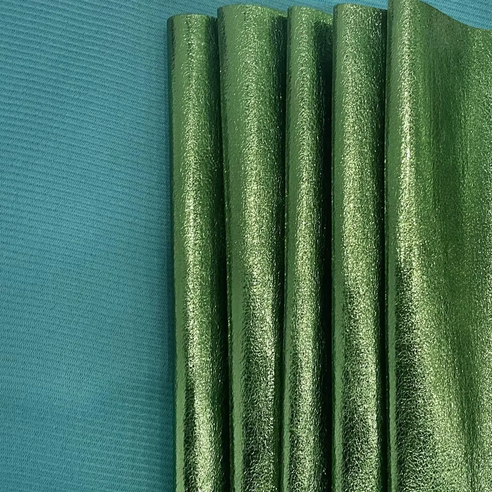 Metallic Leatherette Fabric Sold by The Yard Shiny Faux Leather Crafting Soft Faux Leather Fabric for Home Upholstery Bags Wallets Making, Green