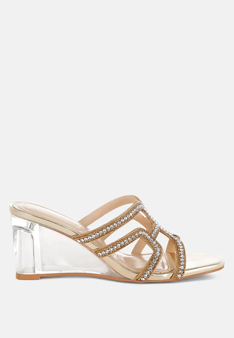 Metallic Rhinestone Clear Wedge Sandals By RUW