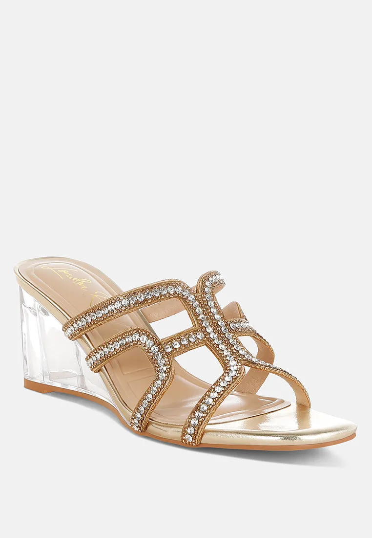 Metallic Rhinestone Clear Wedge Sandals By RUW