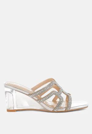 Metallic Rhinestone Clear Wedge Sandals By RUW