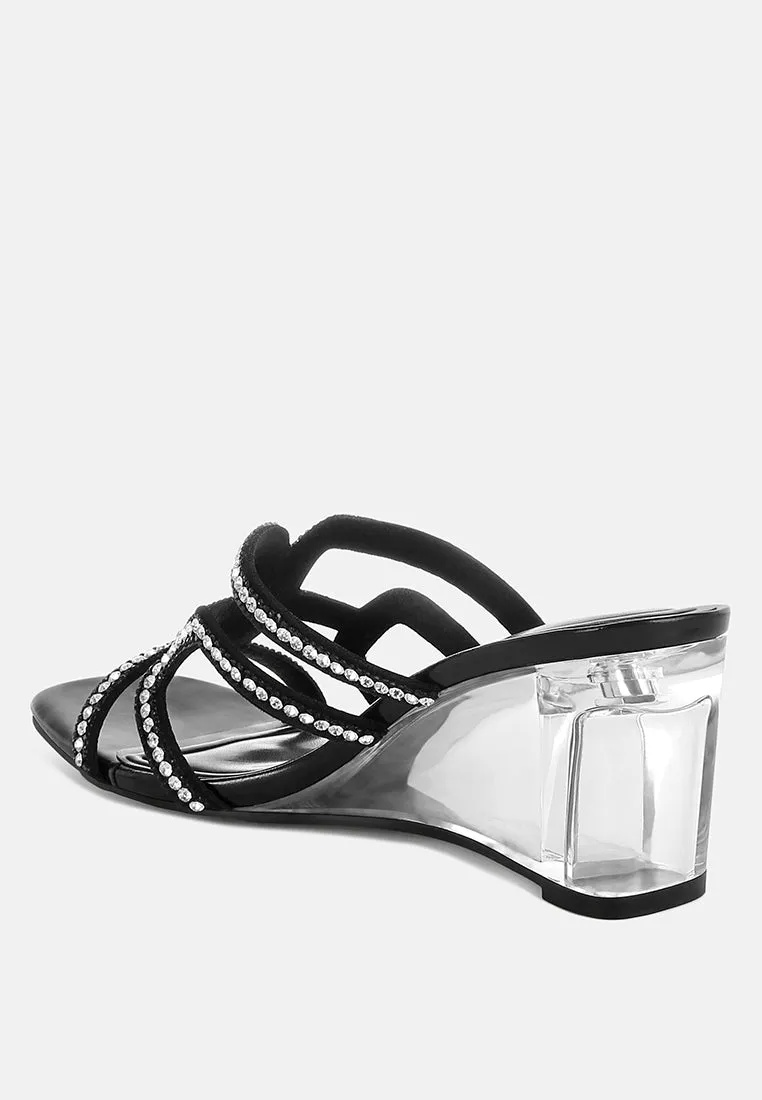 Metallic Rhinestone Clear Wedge Sandals By RUW