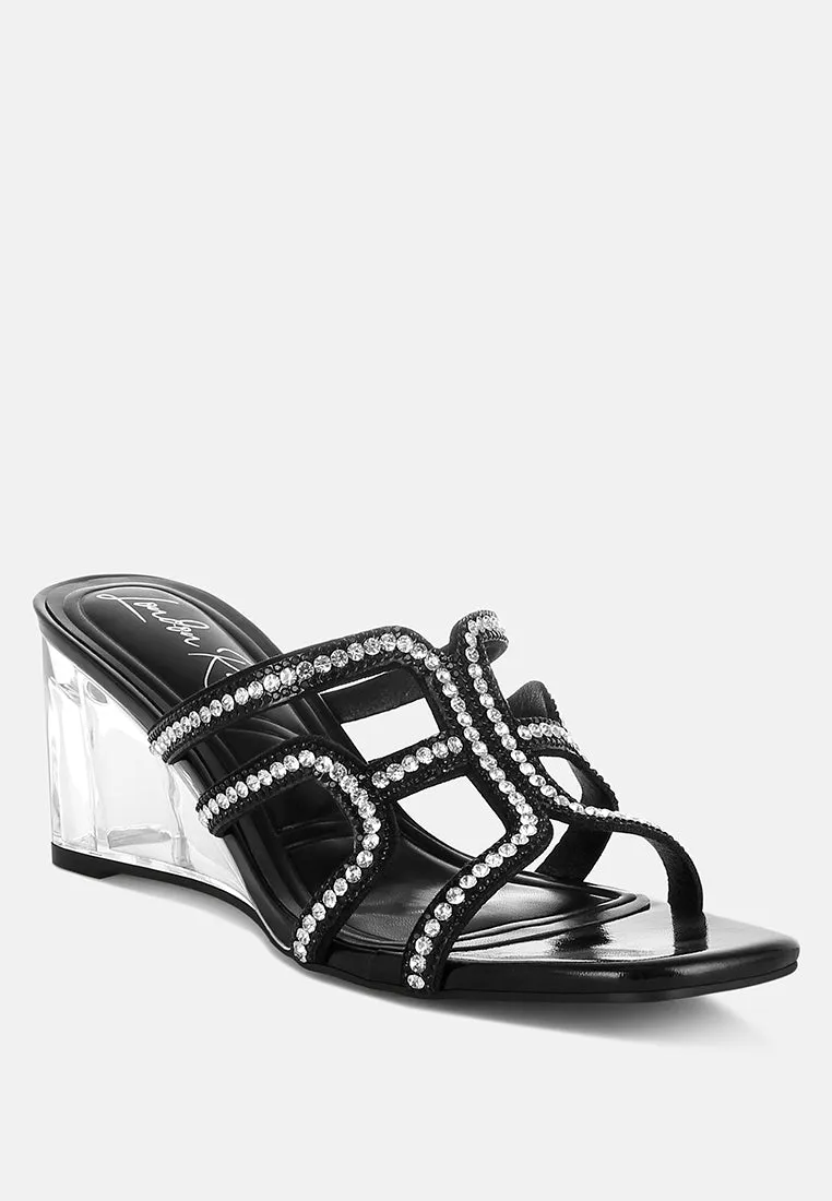 Metallic Rhinestone Clear Wedge Sandals By RUW