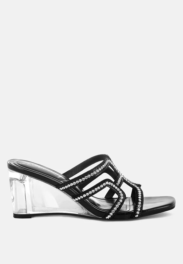 Metallic Rhinestone Clear Wedge Sandals By RUW