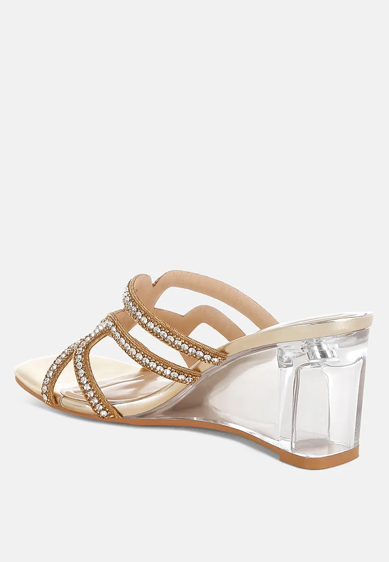 Metallic Rhinestone Clear Wedge Sandals By RUW