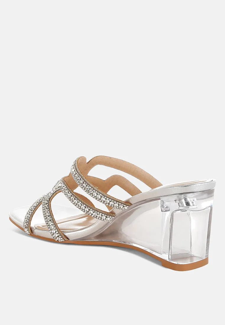 Metallic Rhinestone Clear Wedge Sandals By RUW