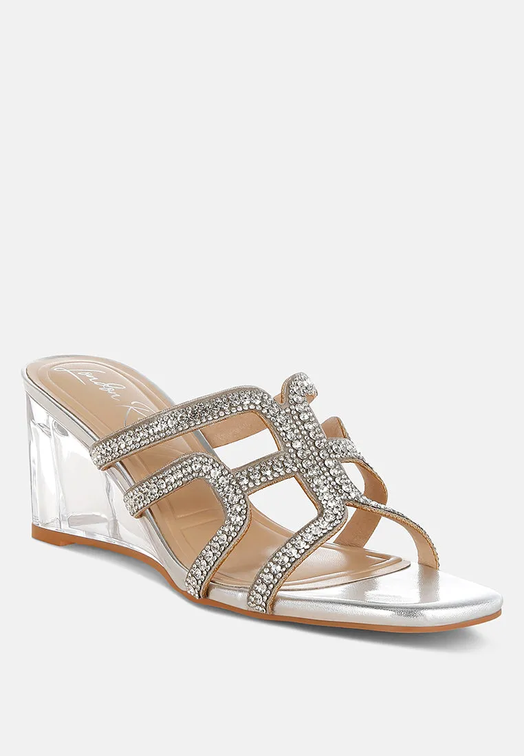 Metallic Rhinestone Clear Wedge Sandals By RUW