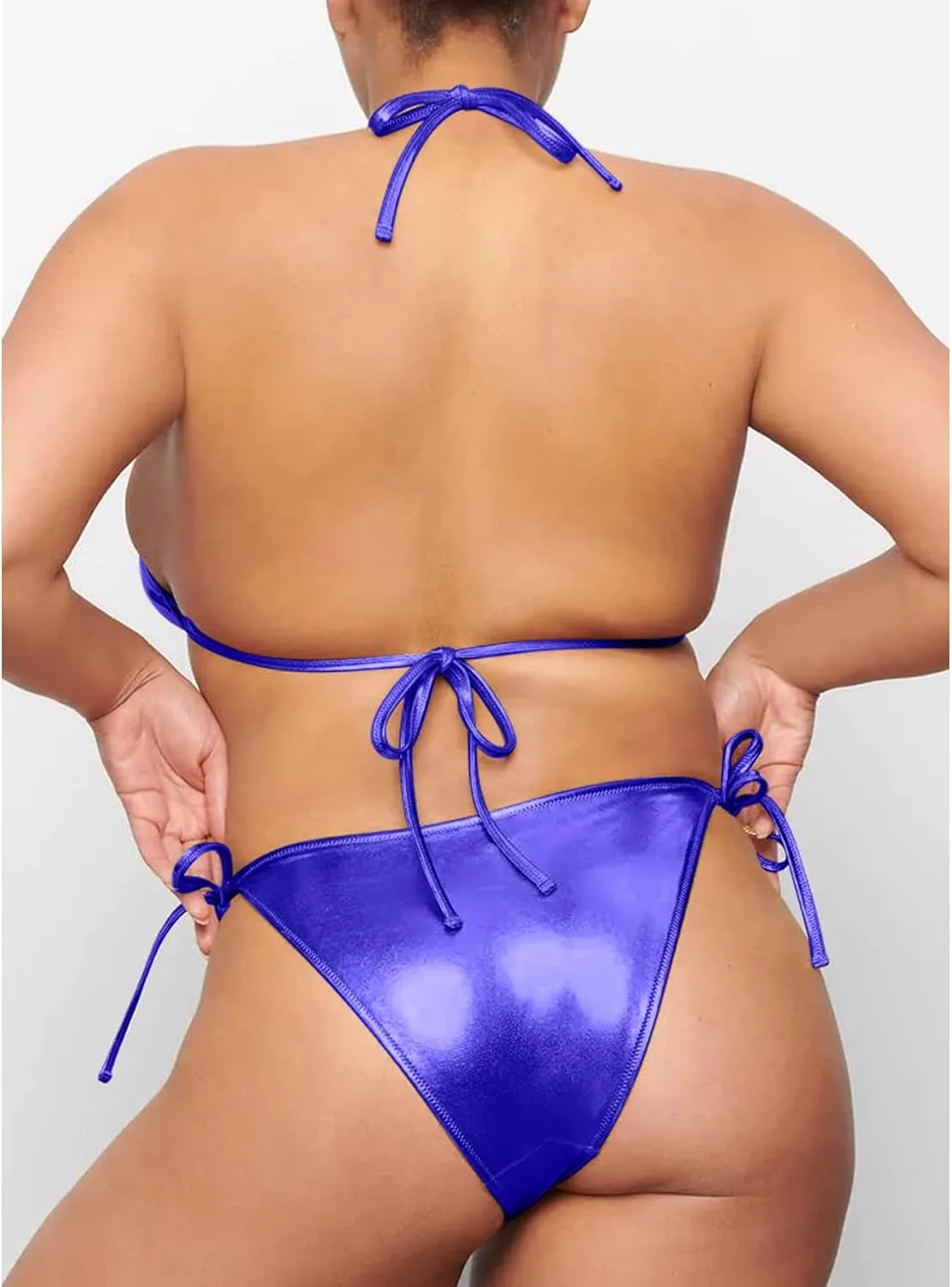 Metallic String Bikini for Women - Sexy Beach Glitter Swimsuits Bathing Suit Triangle Tops Side Tie Thong Bottom Set