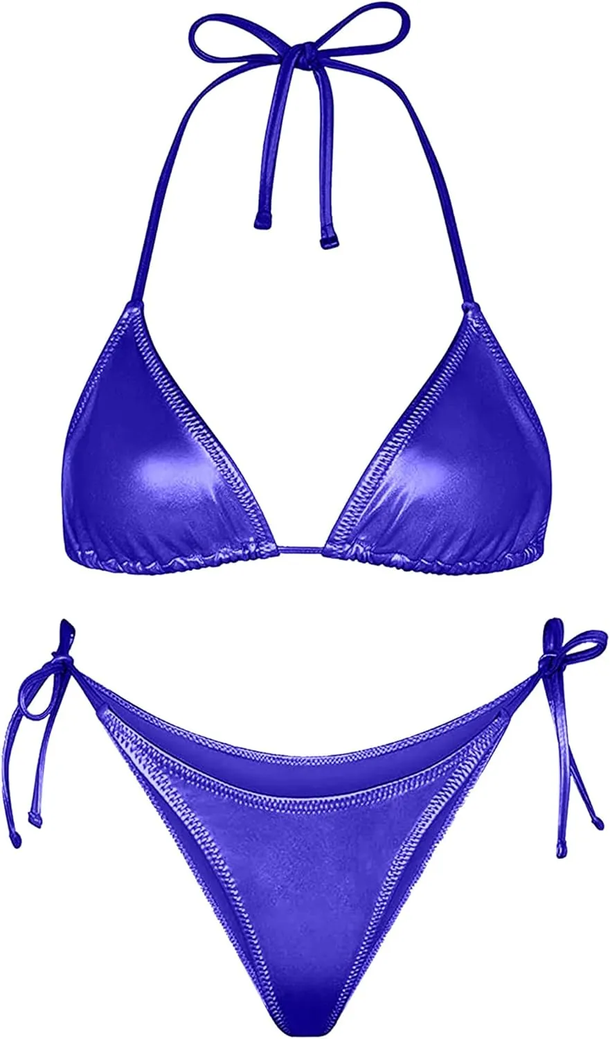 Metallic String Bikini for Women - Sexy Beach Glitter Swimsuits Bathing Suit Triangle Tops Side Tie Thong Bottom Set