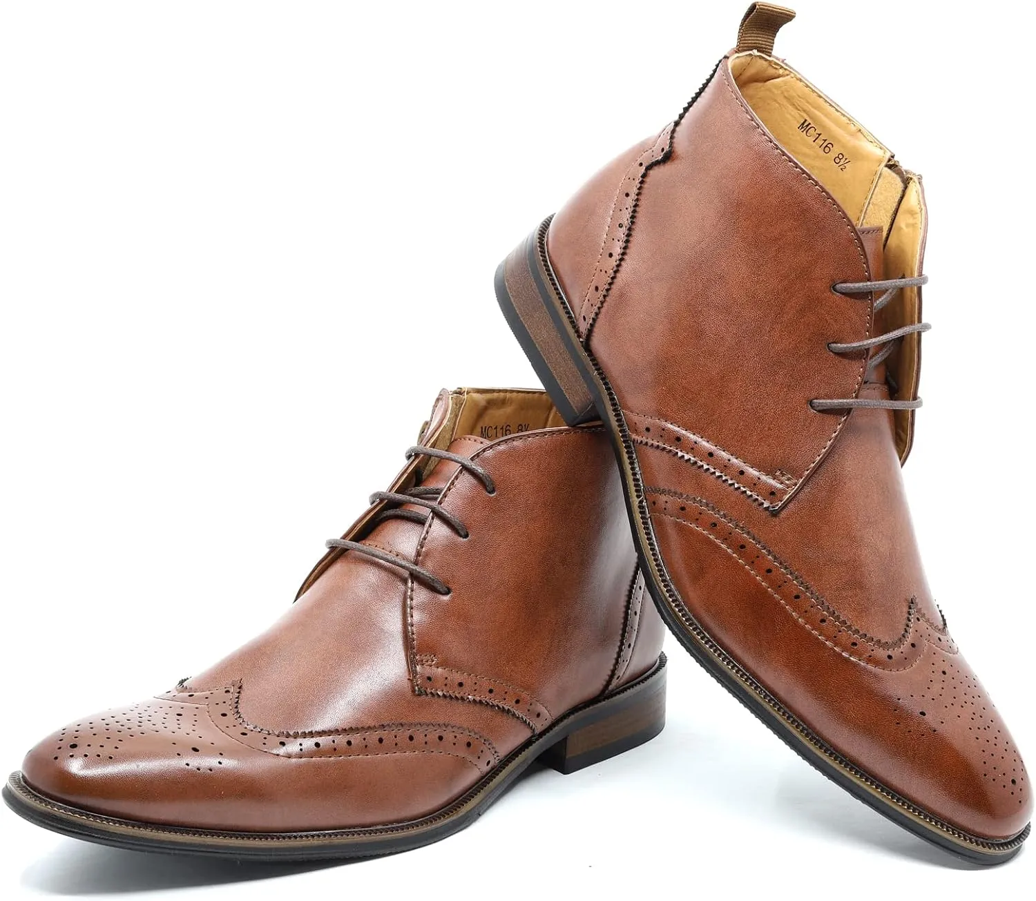 Metrocharm MC116 Men's Lace Up Perforated Wing Tip Formal Dress Ankle Boots