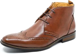 Metrocharm MC116 Men's Lace Up Perforated Wing Tip Formal Dress Ankle Boots