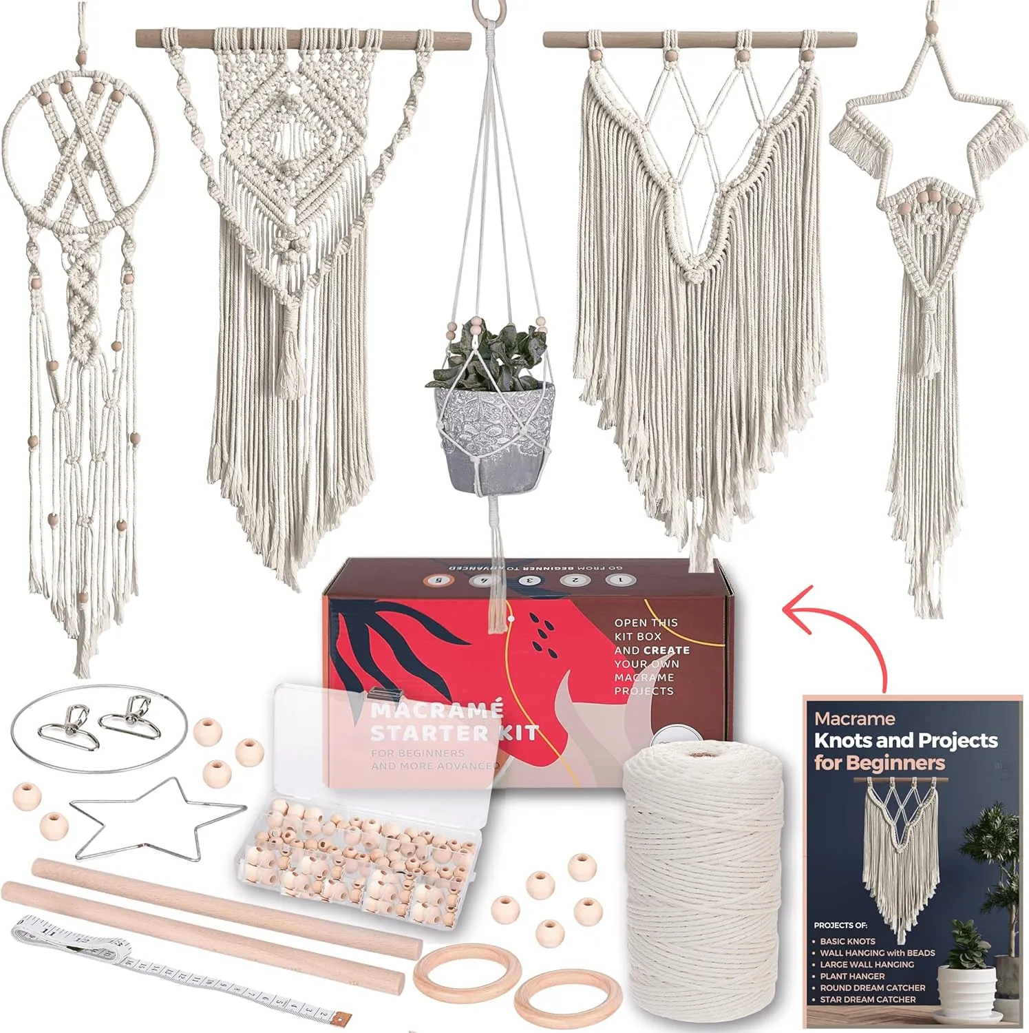 MIGO Creates Macrame Kits for Adults Beginners with 112 Macrame Supplies and 5 Projects Book: DIY Macrame Kit Includes 165 Yards Macrame Cord with Craft Supplies & Materials to Start Macrame!