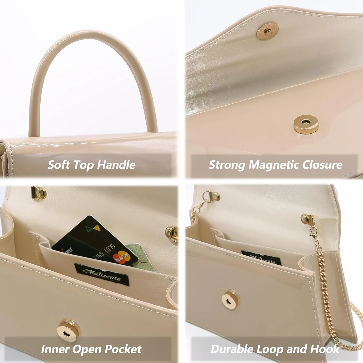 Milisente Women's Evening Bag Bridal Party Clutch Purses Cocktail Prom Handbags with Patent Leather