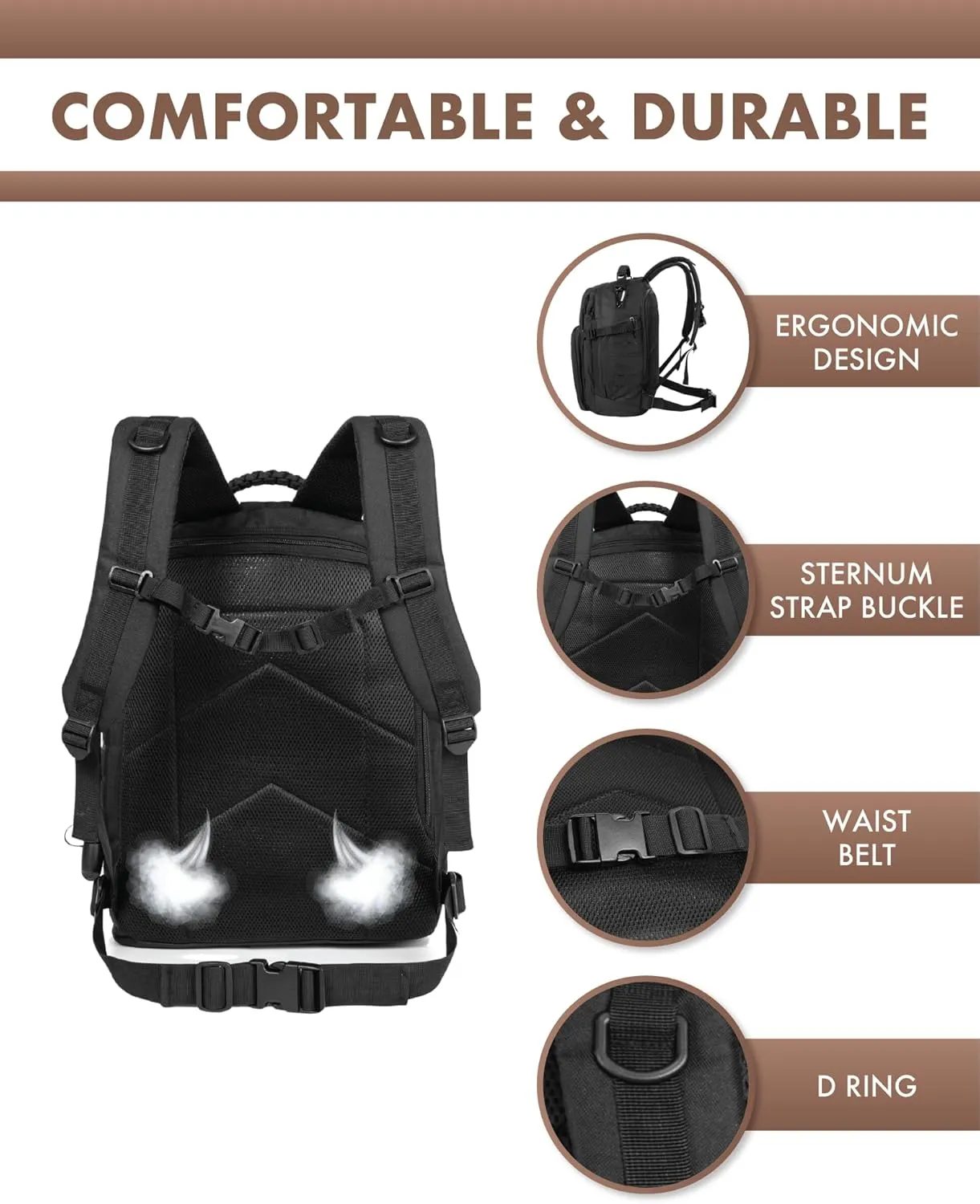 Military Tactical Backpack 40L for Men, Hiking Camping Molle EDC Daypack Army Assault Pack Lightweight Work Backpack with Water Bladder Compartment, Black