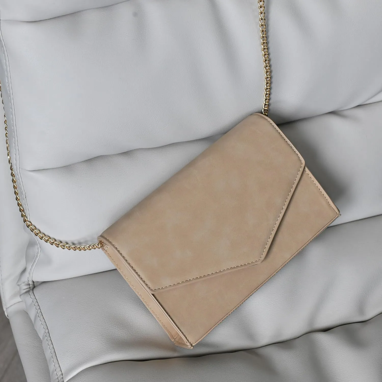 Minimalist Evening Envelope Clutch Chain Shoulder Bag Women Faux Leather Suede Purse (Black)