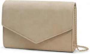 Minimalist Evening Envelope Clutch Chain Shoulder Bag Women Faux Leather Suede Purse (Black)