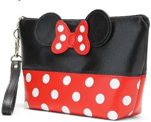 Minnie Polka dots Cosmetic bag - Multifunction Travel Makeup Handbag with Zipper (Trapezoid, Red/Black)