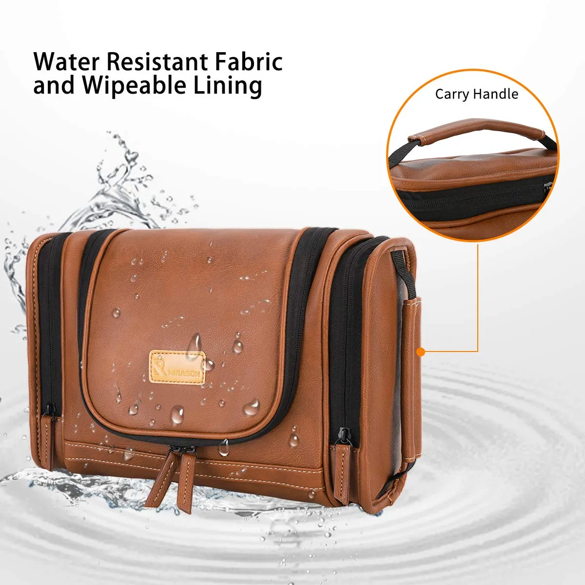 MIRASON Hanging Toiletry Bag for Men Dopp Kit Waterproof Travel Organizer Bag with Sturdy Metal Hook and Handle for Bathroom Shower Cosmetics Camping Brushes Shaving (Brown)