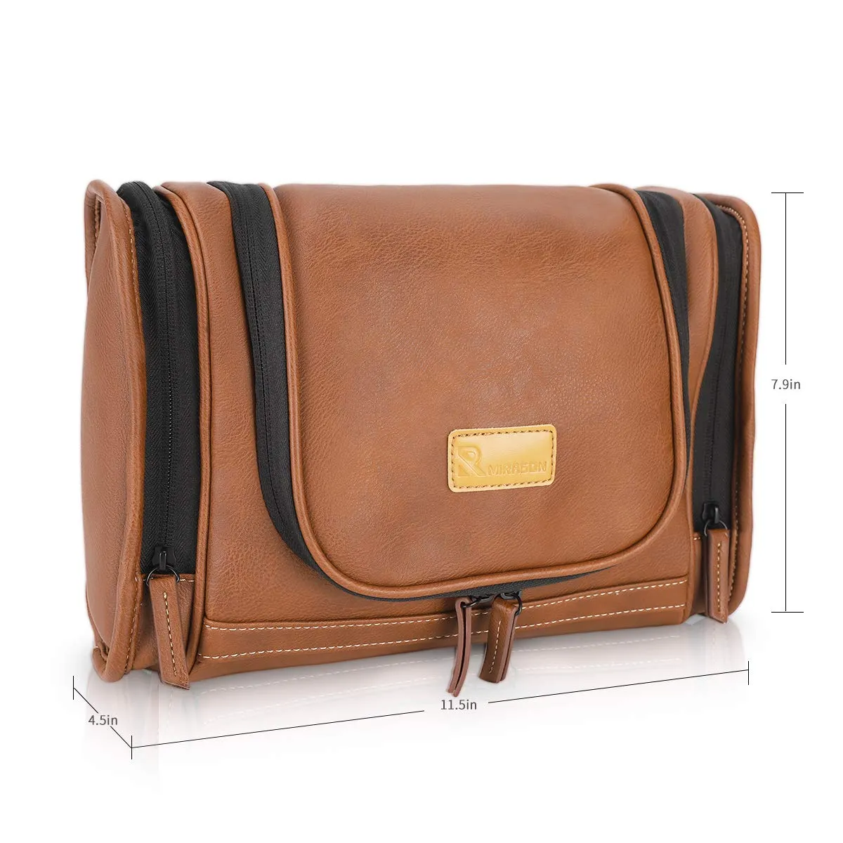 MIRASON Hanging Toiletry Bag for Men Dopp Kit Waterproof Travel Organizer Bag with Sturdy Metal Hook and Handle for Bathroom Shower Cosmetics Camping Brushes Shaving (Brown)