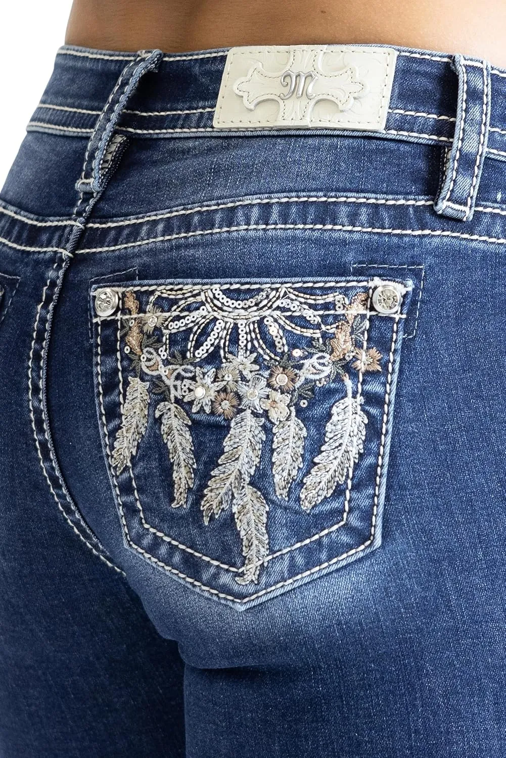 Miss Me Women's Floral Dreamcatcher Mid-Rise Bootcut Jeans