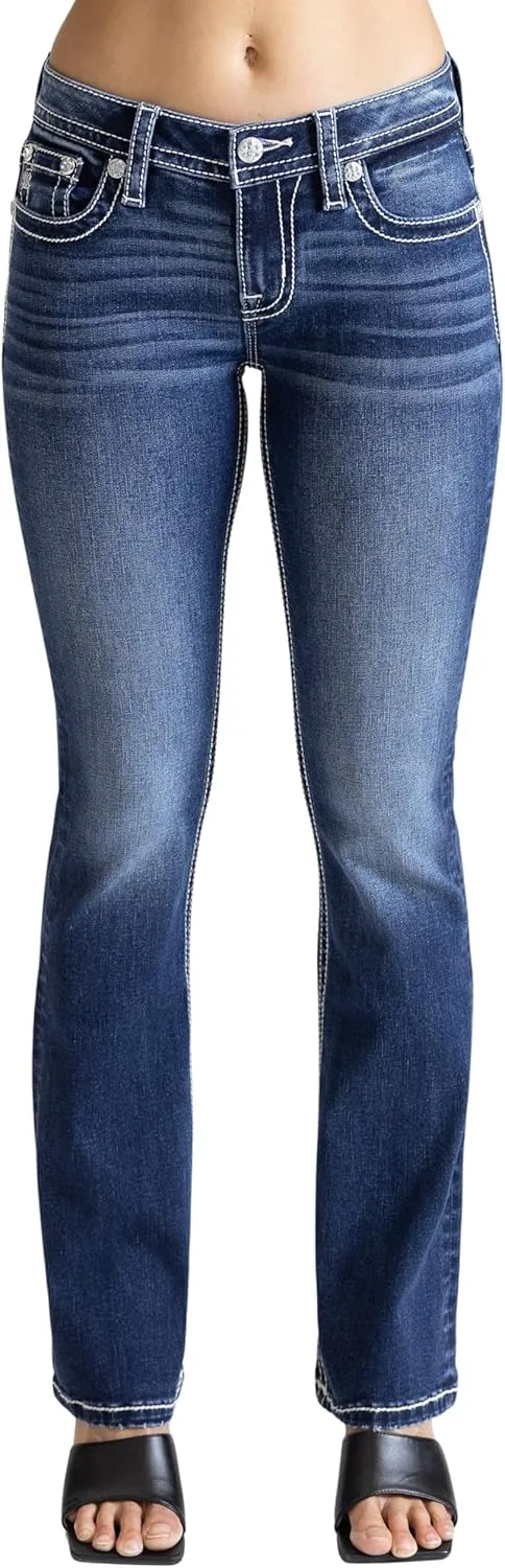 Miss Me Women's Floral Dreamcatcher Mid-Rise Bootcut Jeans