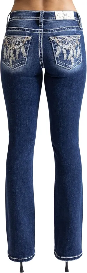 Miss Me Women's Floral Dreamcatcher Mid-Rise Bootcut Jeans