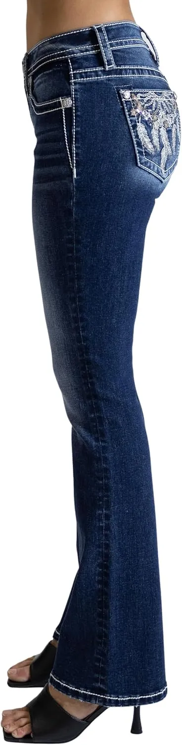 Miss Me Women's Floral Dreamcatcher Mid-Rise Bootcut Jeans