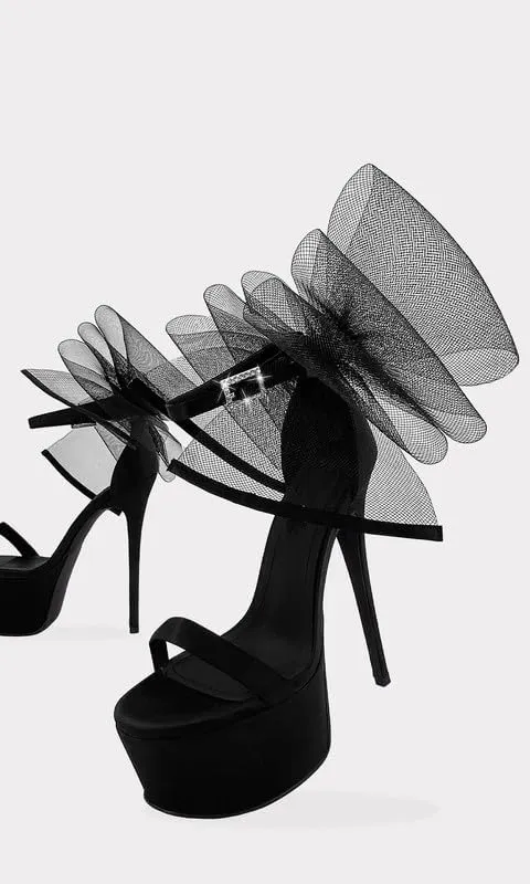 MissHeel Mesh Bow Platform Stiletto High Heel with Ankle Strap