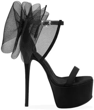 MissHeel Mesh Bow Platform Stiletto High Heel with Ankle Strap