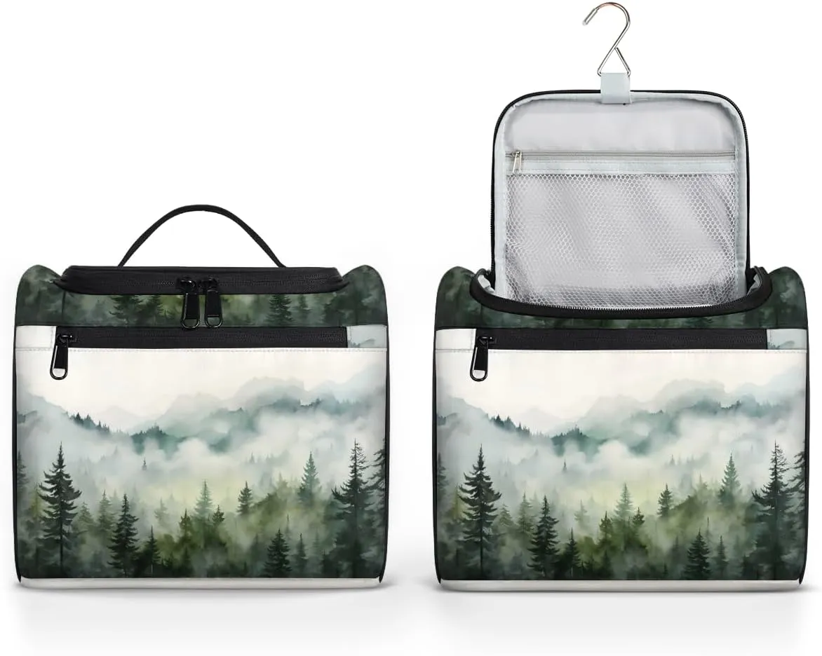 Misty Forest Pine Tree Travel Toiletry Bag for Men and Women, Large Hanging Makeup Bag Organizer Toiletries Bag for Travel, Cosmetic Bag with Handle