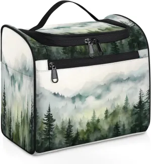 Misty Forest Pine Tree Travel Toiletry Bag for Men and Women, Large Hanging Makeup Bag Organizer Toiletries Bag for Travel, Cosmetic Bag with Handle