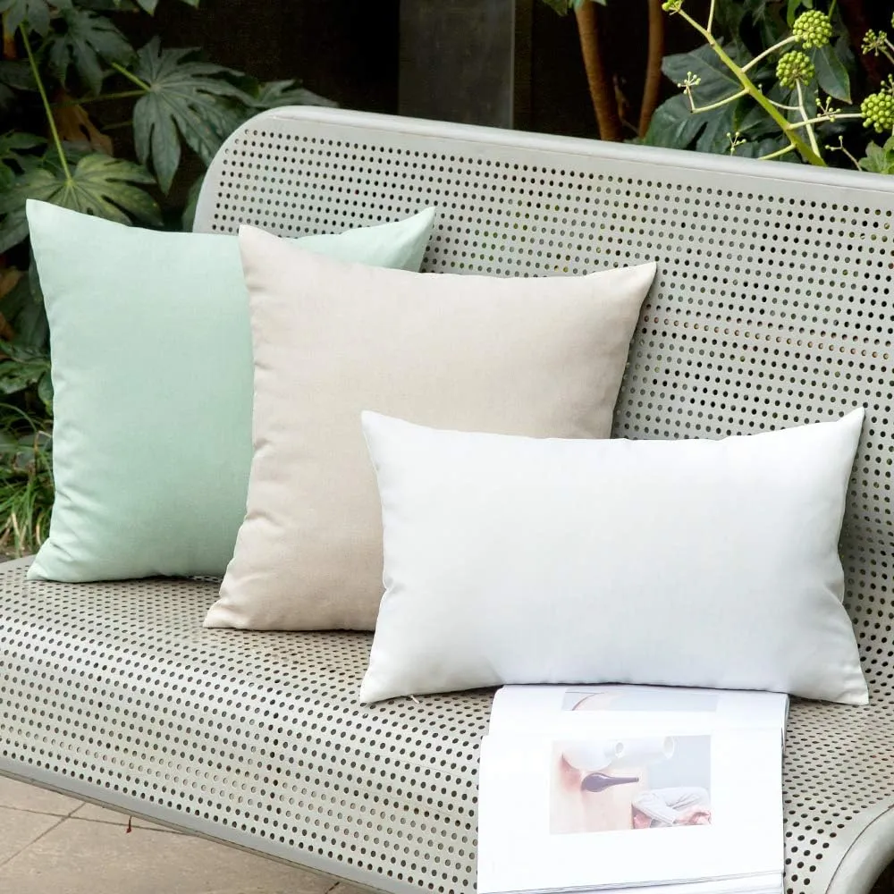 MIULEE Pack of 2 Decorative Outdoor Solid Waterproof Throw Pillow Covers Faux Linen Garden Farmhouse Cushion Cases for Patio Tent Balcony Couch Sofa 18x18 inch Beige