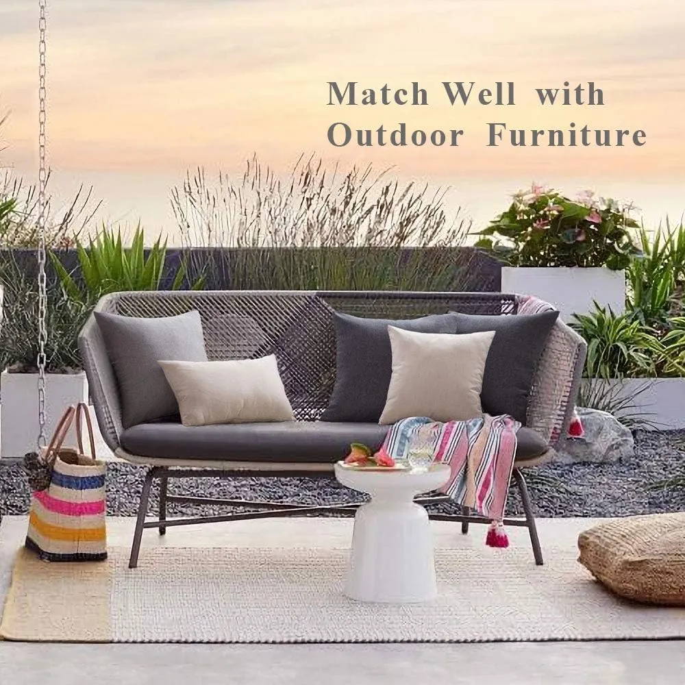 MIULEE Pack of 2 Decorative Outdoor Solid Waterproof Throw Pillow Covers Faux Linen Garden Farmhouse Cushion Cases for Patio Tent Balcony Couch Sofa 18x18 inch Beige